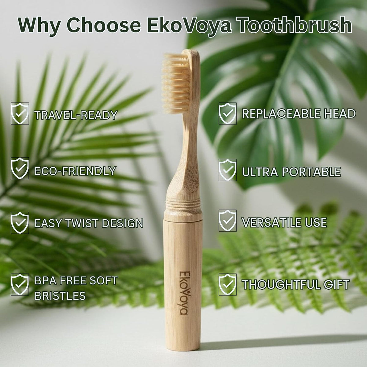 Bamboo Screwable Travel Toothbrush with Case - Soft BPA-Free Bristles