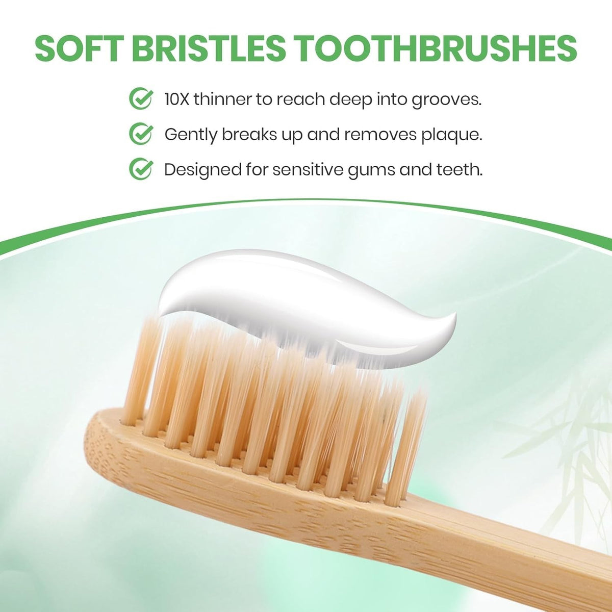 Bamboo Toothbrush Set Soft Bristles Eco-Friendly Biodegradable BPA Free - 2 or 10 Pack