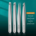 Professional Stainless Steel Eyebrow Tweezers Set for Facial Hair Removal - 4 Pack