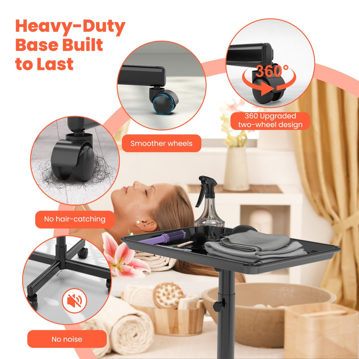 Adjustable Salon Trolley on Wheels Premium Aluminum Rolling Tray