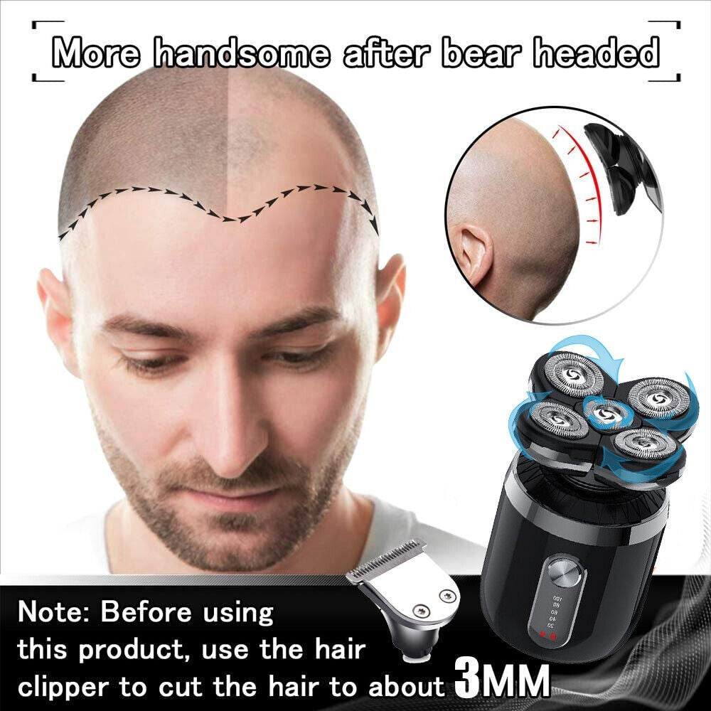4D Rotary Electric Shaver for Bald Head & Beard Trimming Wet Dry Rechargeable