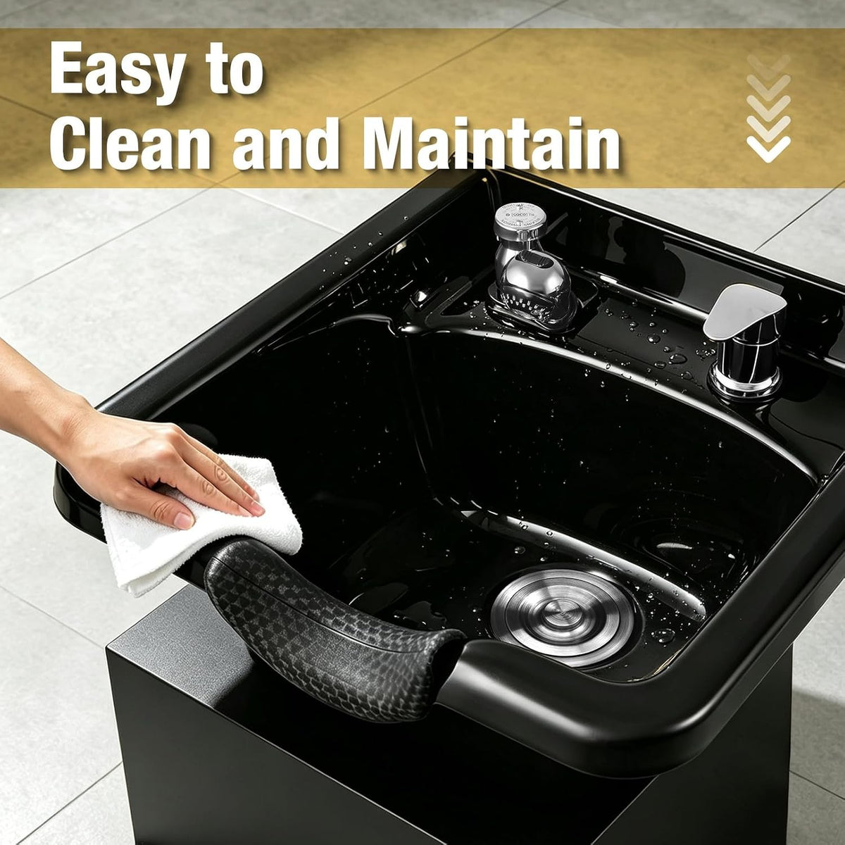 Wall Mounted Shampoo Bowl with Faucet Spray P-Trap Salon Sink Black ABS