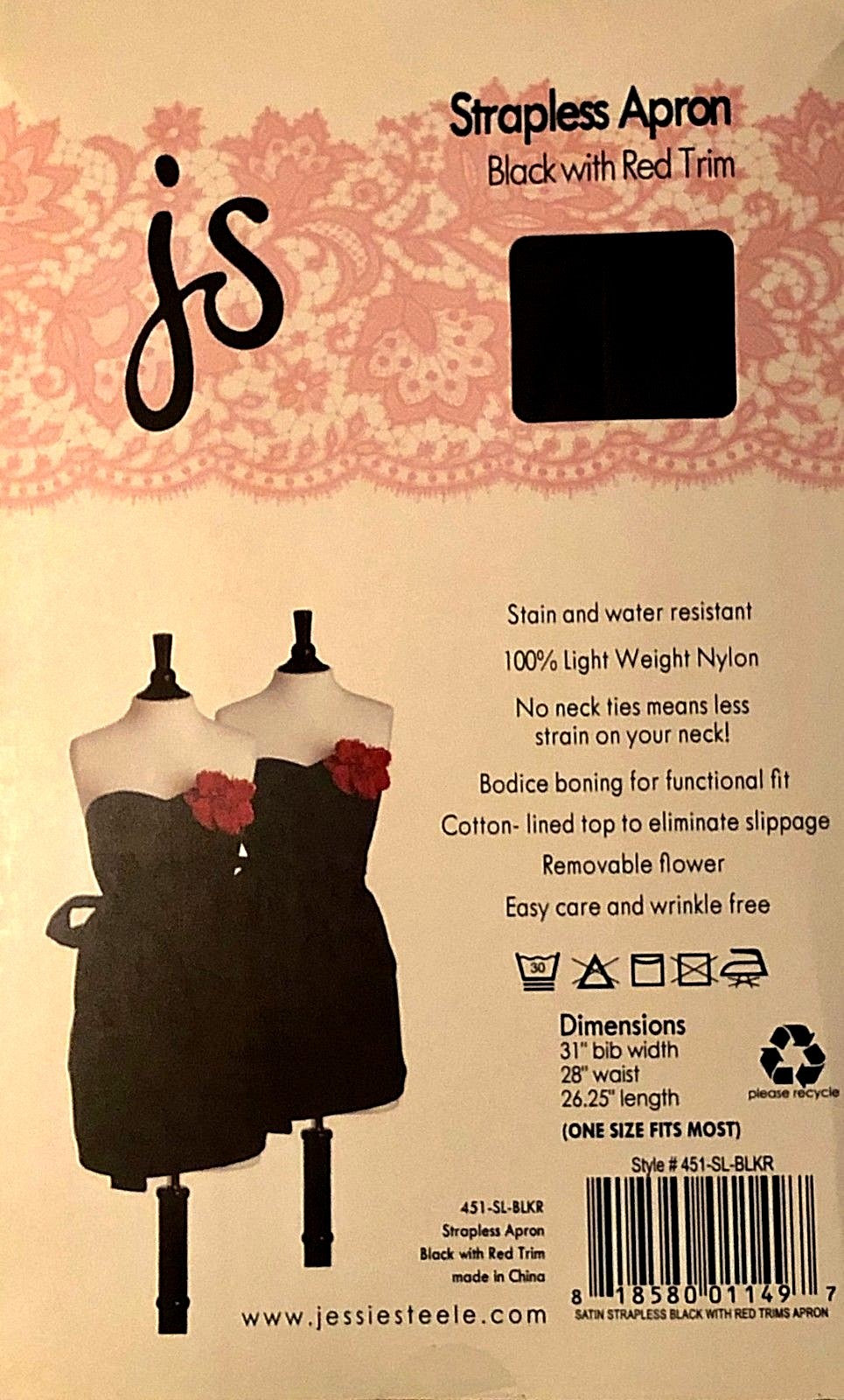 Water-Resistant Salon Apron with No Neck Ties, Removable Flower, One Size