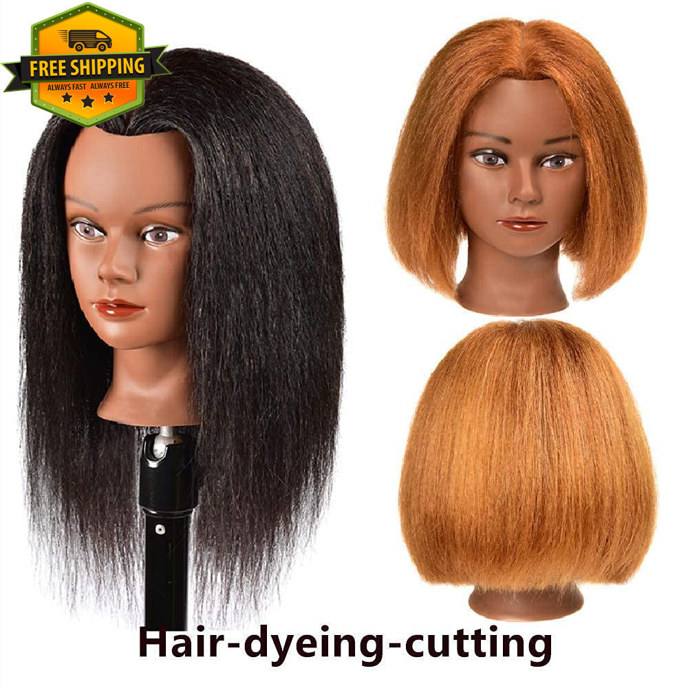16 Inch Human Hair Mannequin Head for Cosmetology Practice - Natural Black