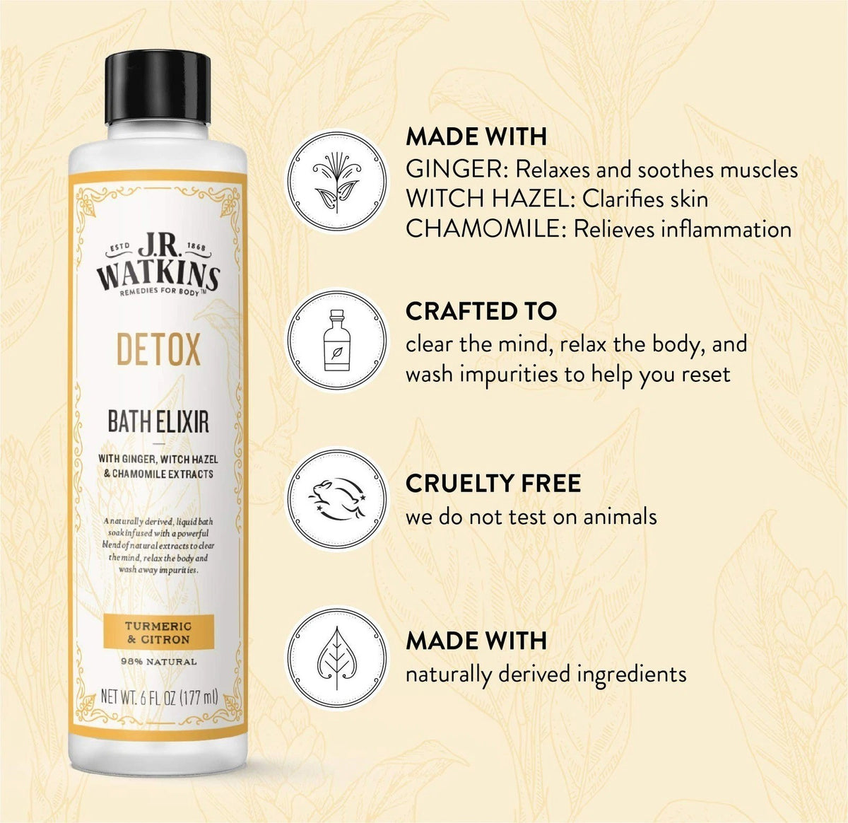 Detox Bath Elixir with Turmeric & Citron - Natural Bath Soak 6 Fl Oz