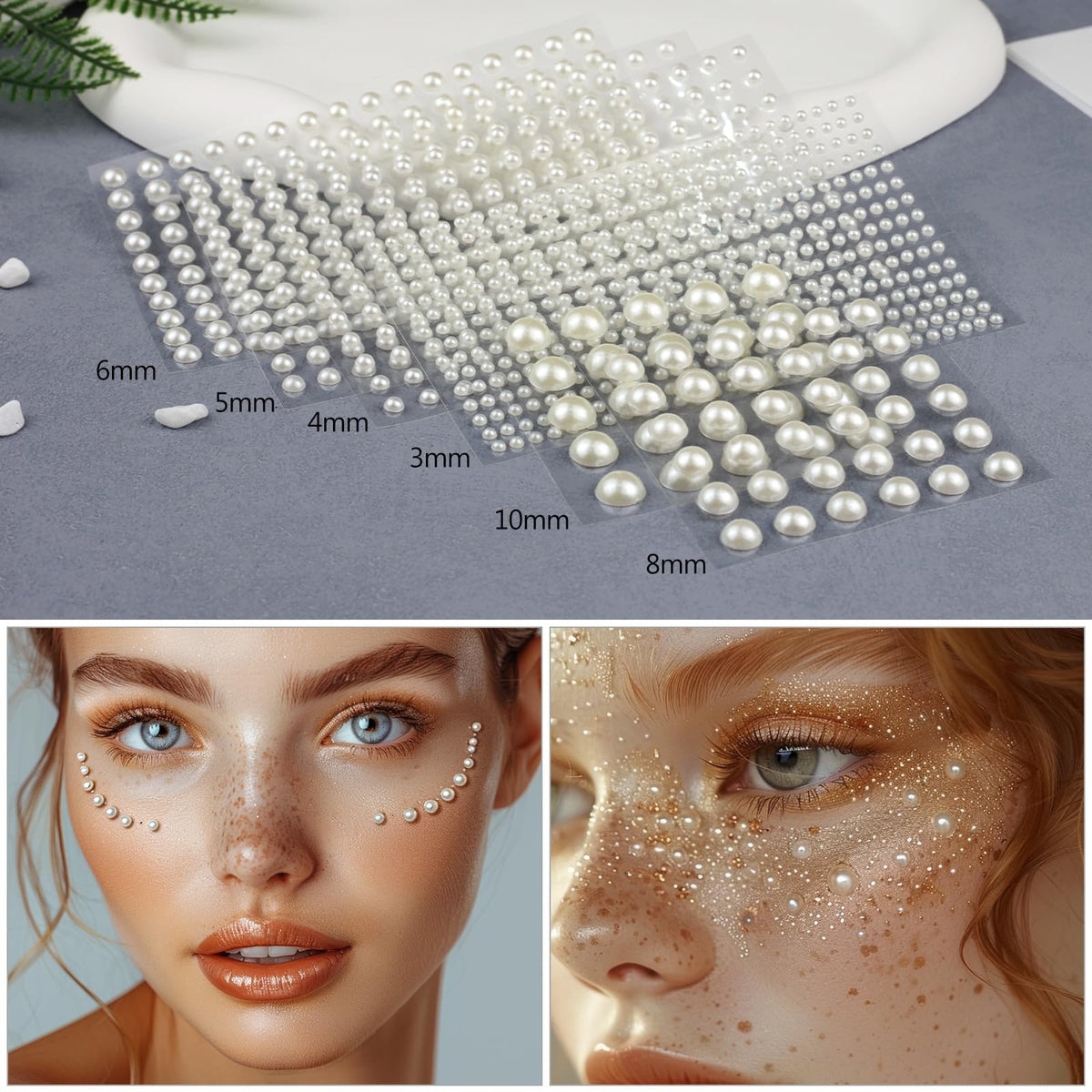 Self-Adhesive Pearl Stickers Set - Multiple Sizes for Crafts & Makeup