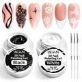 Nail Art Gel Paint Set - Black & White No Wipe Gel Polish for French Tips