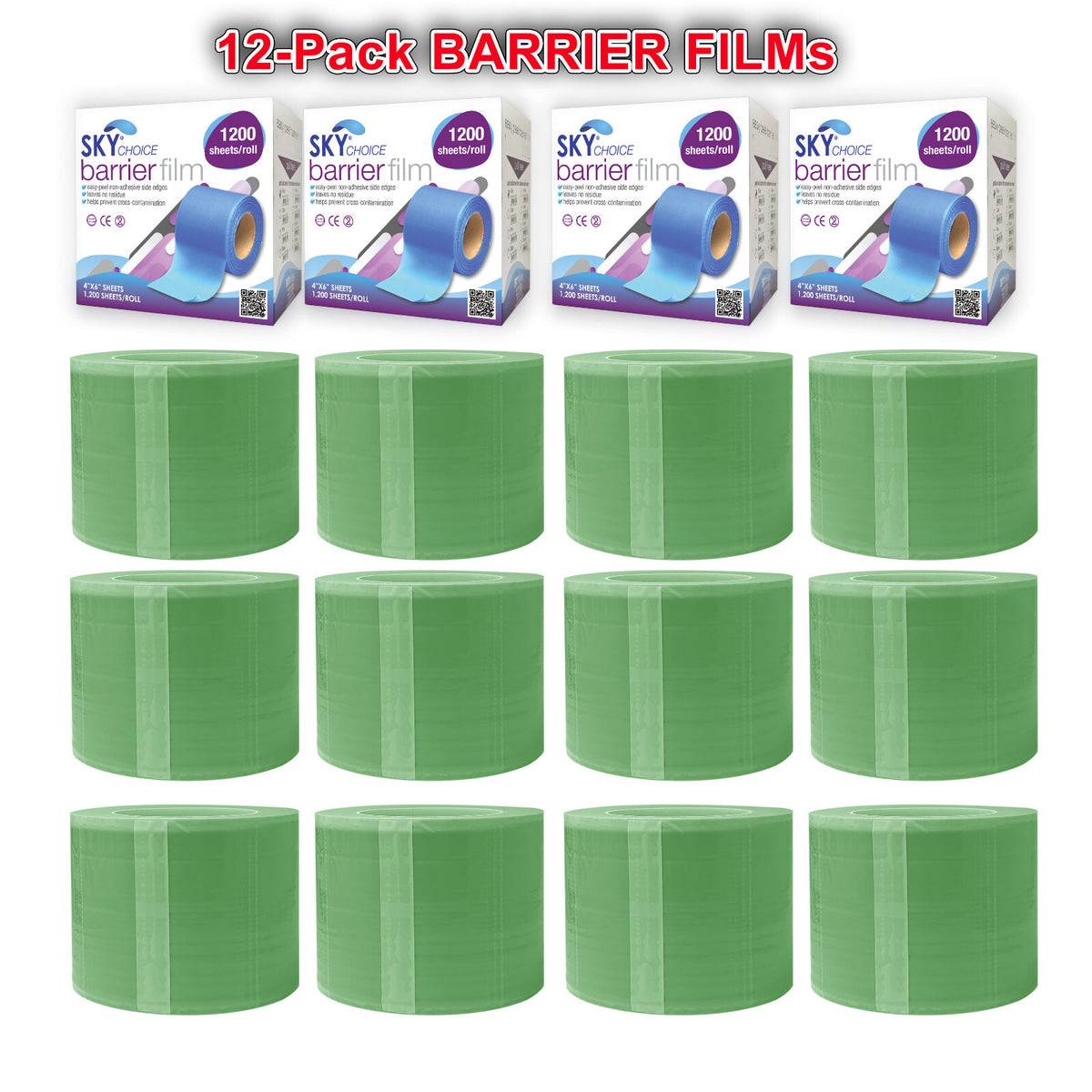 Dental Barrier Film Rolls 4x6, 12/Pack, Perforated Plastic Tape Keepers