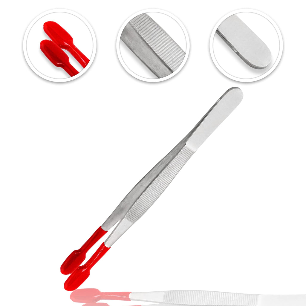 Stainless Steel Lab Tweezers with Rubber Tips - 4 Pack, Offset & Straight