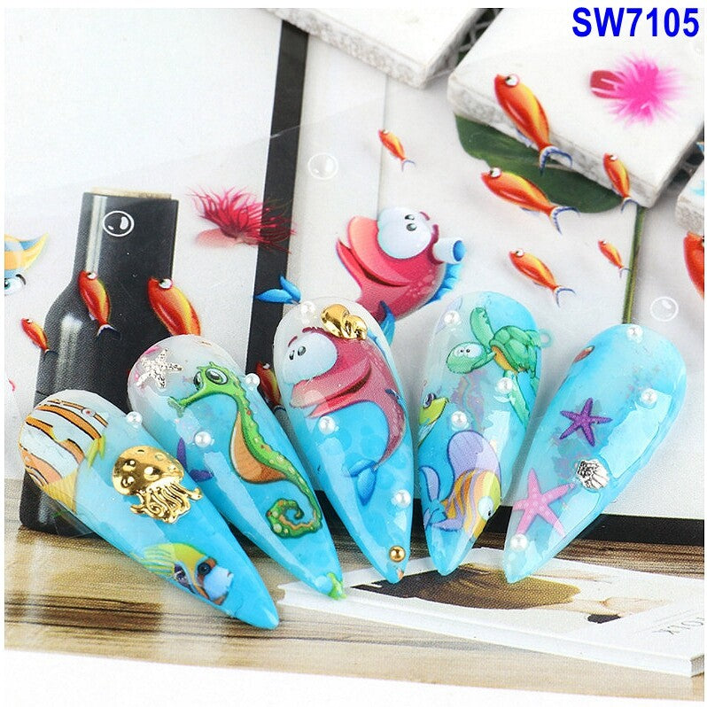 Sea World Fish Shark Shell Horse Star Nail Foil Transfer Stickers 10 Sheets