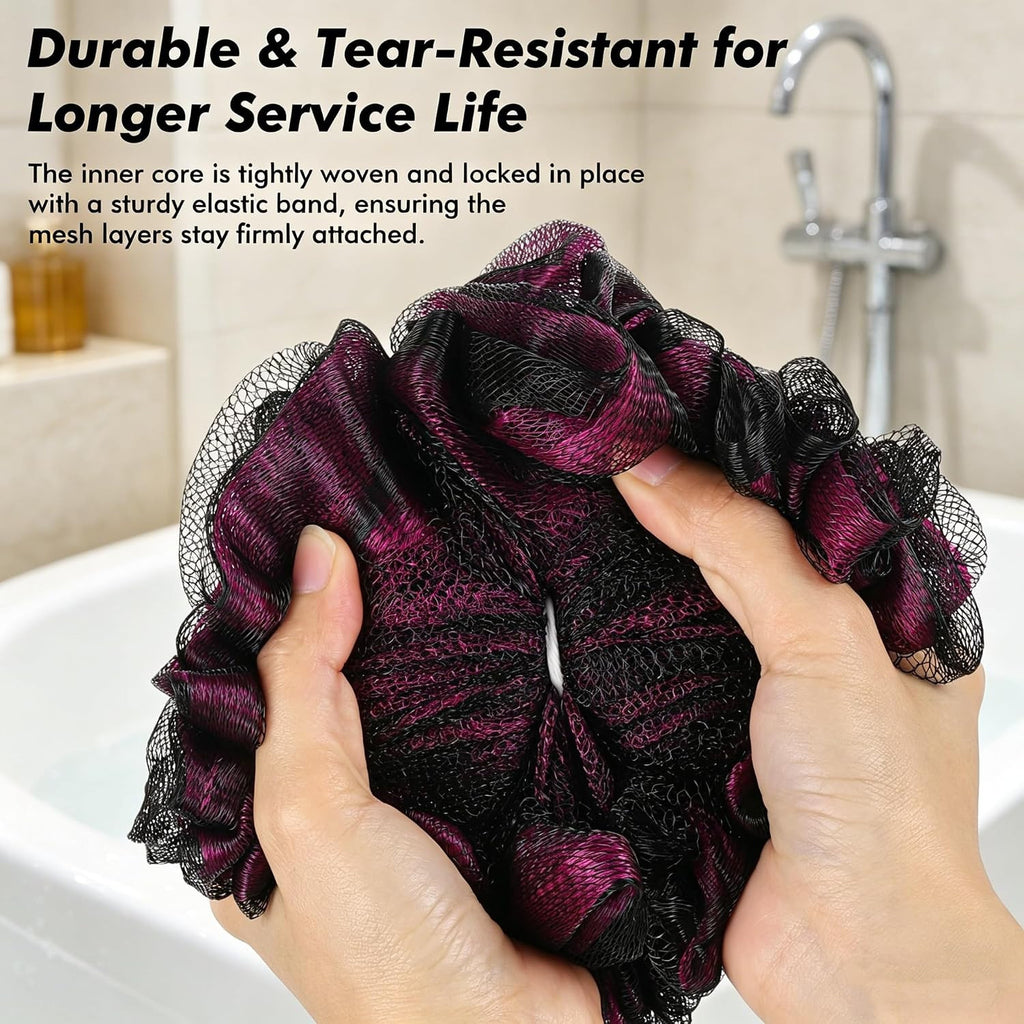 Extra Large Bath Loofah Sponge Set of 6 - Exfoliating Mesh Poufs for Shower