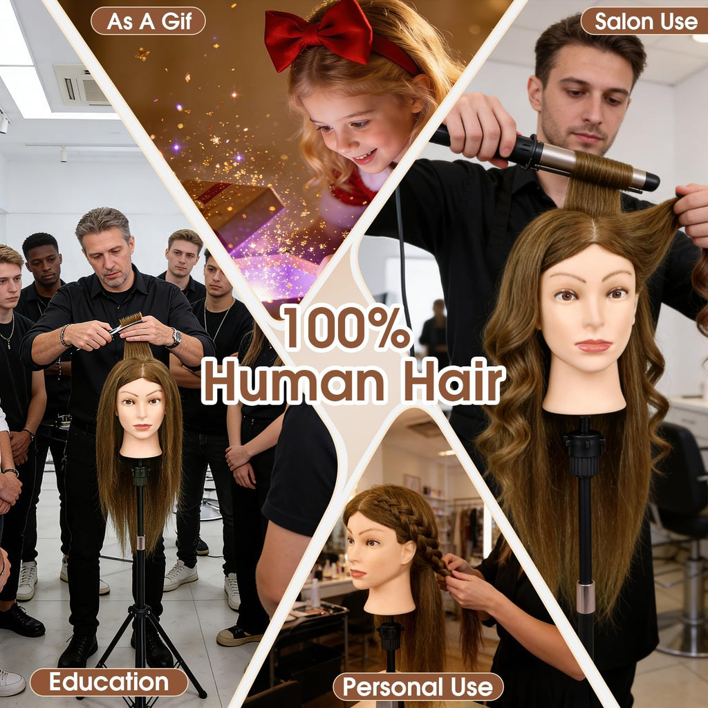 18 Inch Human Hair Mannequin Head for Hair Styling & Training Kit