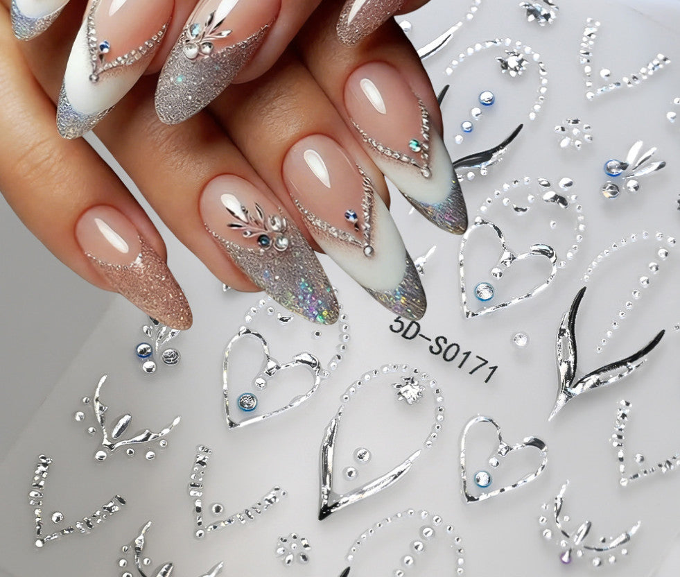 2Pcs Flower Rhinestone Nail Art Stickers 3D Self-Adhesive for Manicure