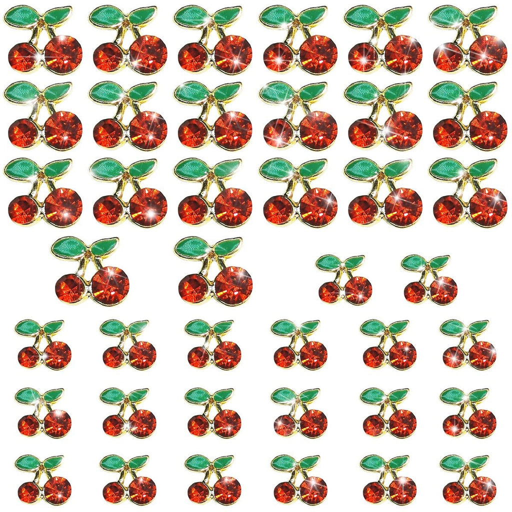40Pcs 3D Cherry Nail Charms Rhinestones Glitter Gems for Nail Art & Manicure