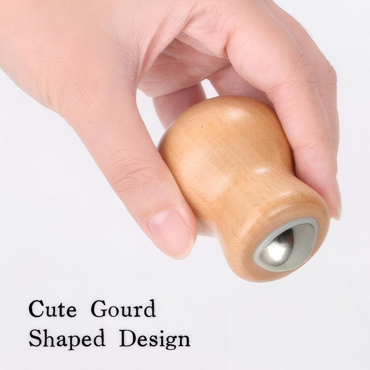 Stainless Steel Facial Massage Roller with Beech Wood Handle - Portable Skin Care Tool