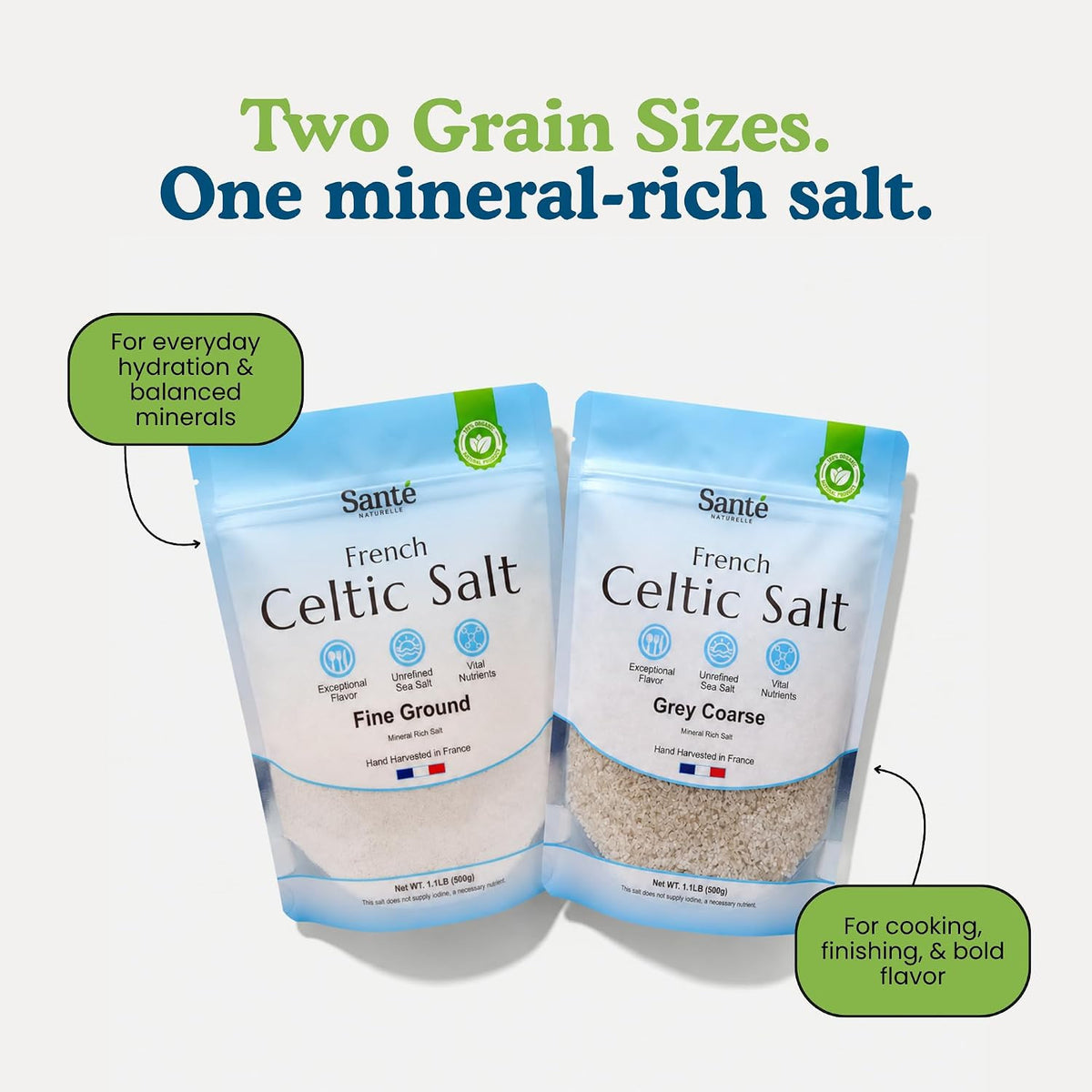 French Celtic Sea Salt - Unrefined Coarse Sea Salt, 1.1Lb Natural Mineral Salt