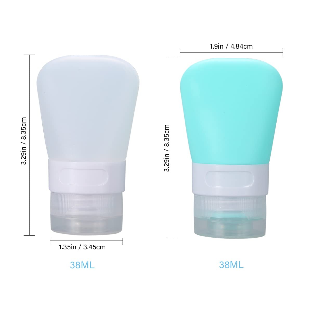 2 Pcs Silicone Travel Bottles Set - Leak-Proof, Refillable, 1.3oz