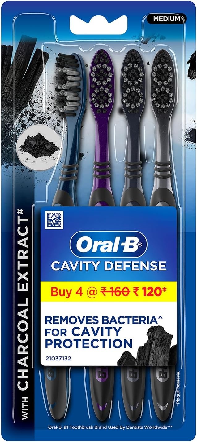 Oral-B Cavity Defense Medium Toothbrush Pack of 4 - Black