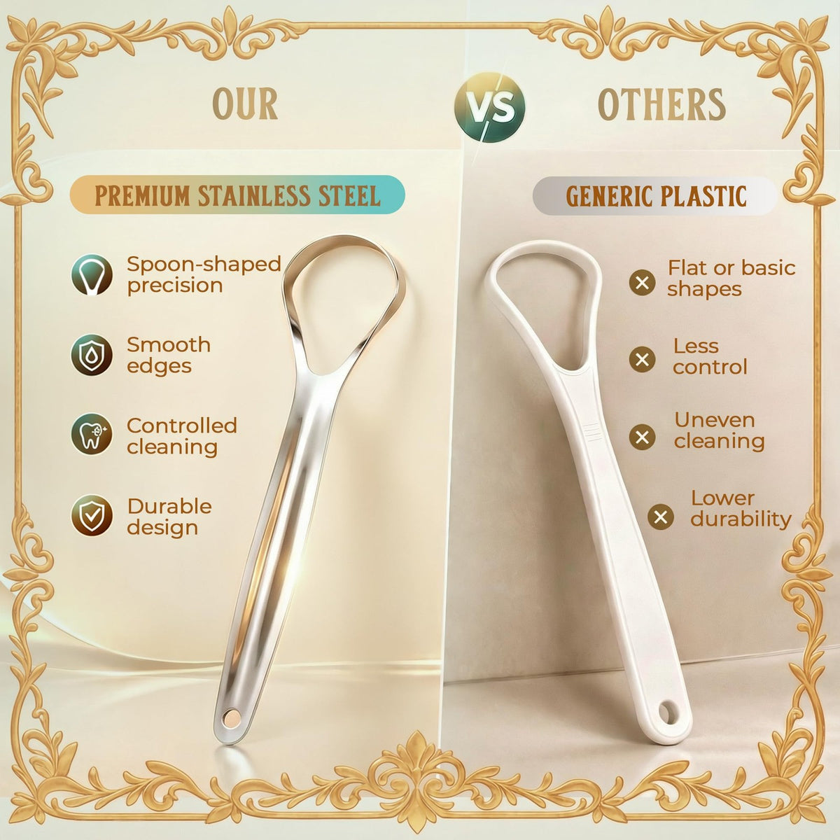 Stainless Steel Tongue Scraper for Adults with Case - Oral Hygiene Tool
