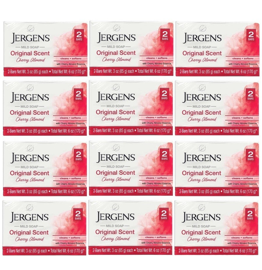 12 Pack Jergens Mild Soap Cherry Almond Scent | 24 Bars, 3oz Each