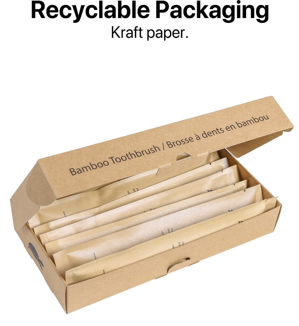 Eco-Friendly Bamboo Toothbrushes Pack of 10 with Plant-Based Bristles