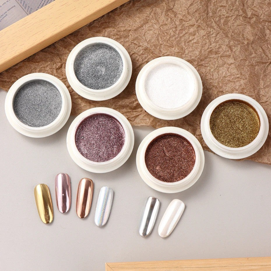 Mirror Chrome Nail Powder Set - Aurora & Holographic Metallic Finish, 6 Colors