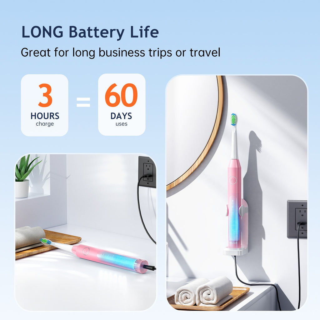 Rechargeable Electric Toothbrush with 8 Brush Heads & 5 Modes - Travel Case Included