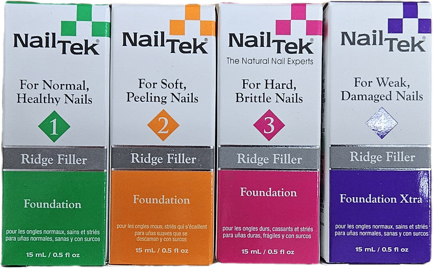 NailTek Ridge Filler Base Coat 2 Pack - Multiple Formulas for Nail Repair