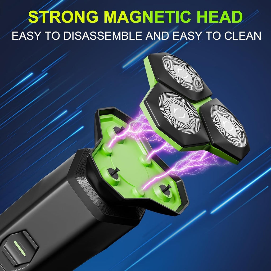Men's Electric Shaver with 3D Floating Head, Detachable Magnetic Blade, Type-C Charging