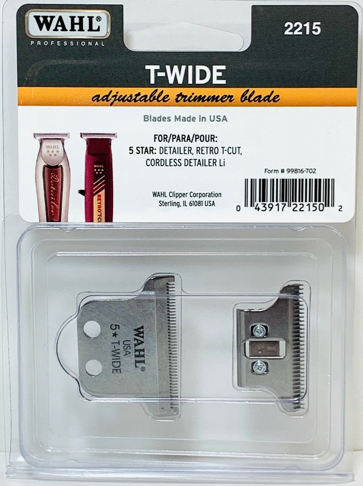 Wahl Adjustable Trimmer Blade for Detailer & Retro T-Cut - Model 2215 T-Wide