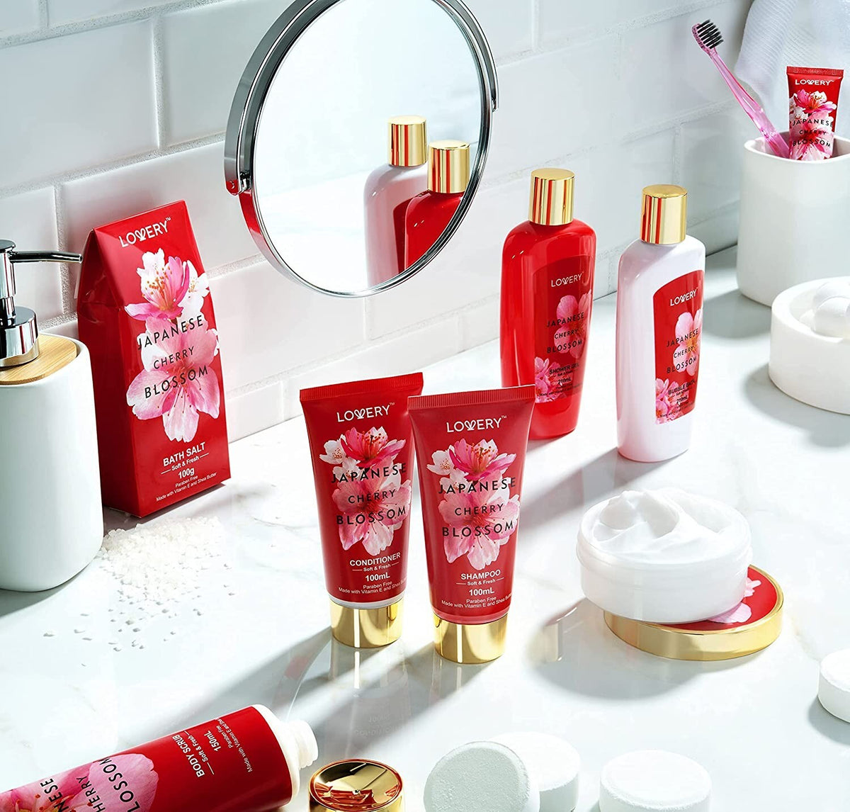 Luxury Home Spa Gift Set with Cherry Blossom Bath Products - 25 Pieces