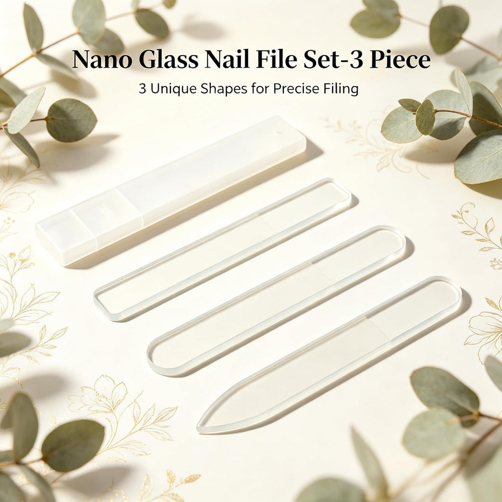 Nano Glass Nail File Set - 3 Shapes with Protective Cases - Manicure Tools