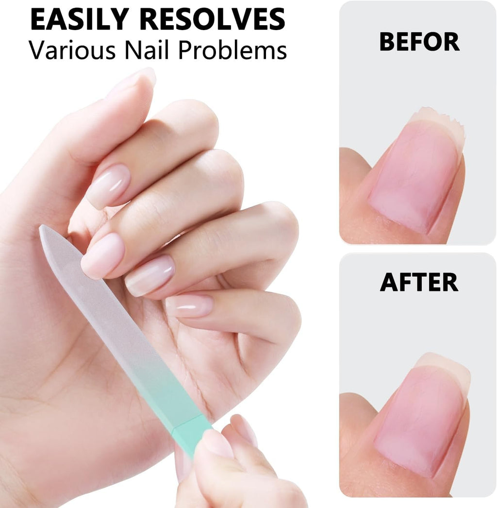 Crystal Glass Nail Files 3 Pack with Cases - Gentle, Reusable Manicure Tools