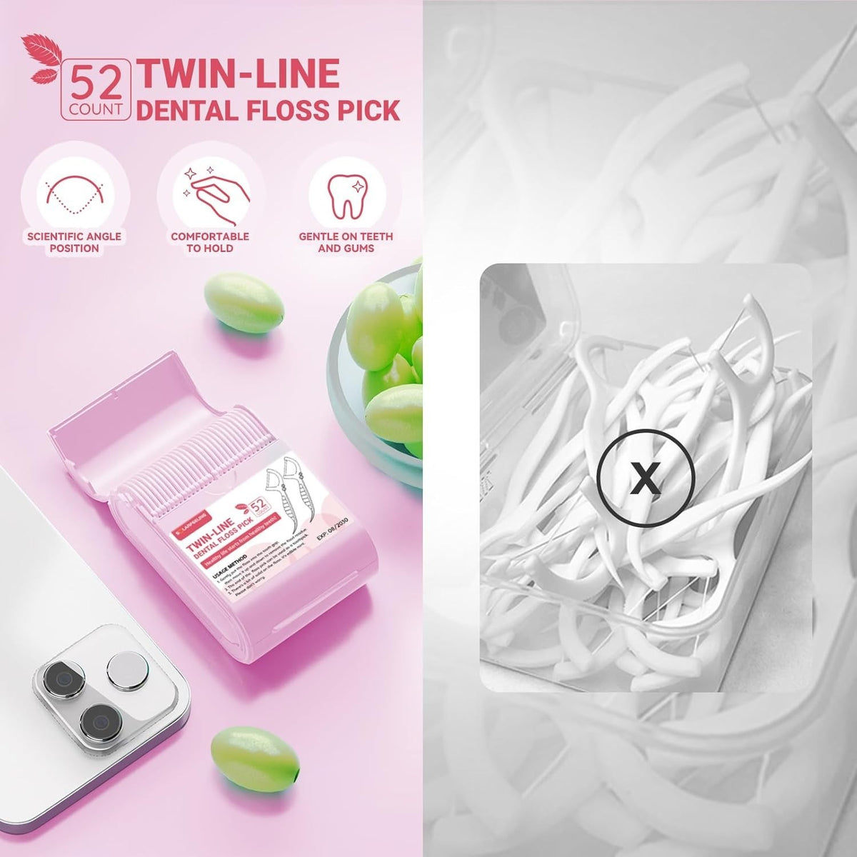 Travel Dental Floss Picks 156ct - Mint Twin-Line Dispenser for Oral Care