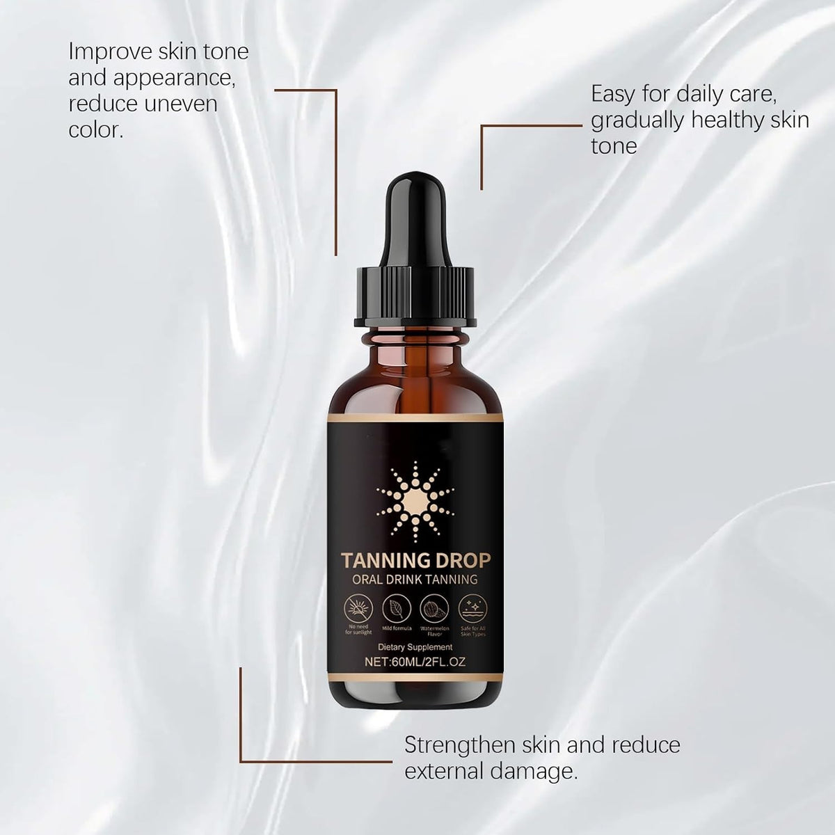 Drinkable Sunless Tanning Drops - Natural Self-Tanning Oral Solution, 60ml