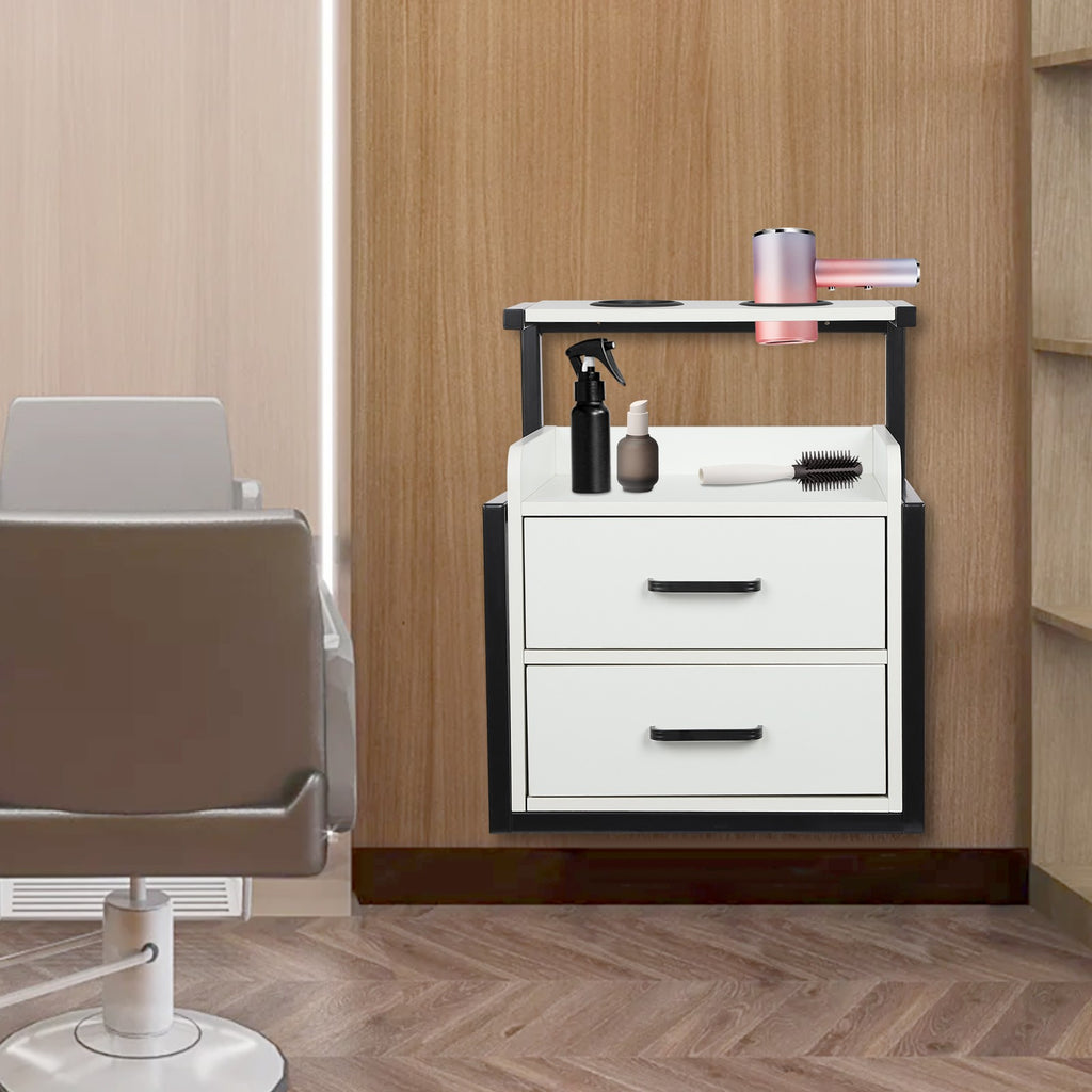 2-Drawer Wall-Mounted Salon Storage Cabinet 40x30x48cm Black & White
