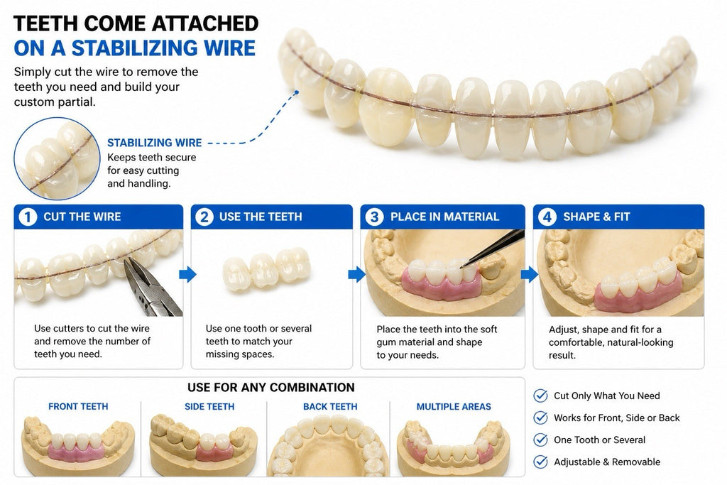 Partial Denture Kit - Make Custom Temporary Teeth A2, Reusable & Easy