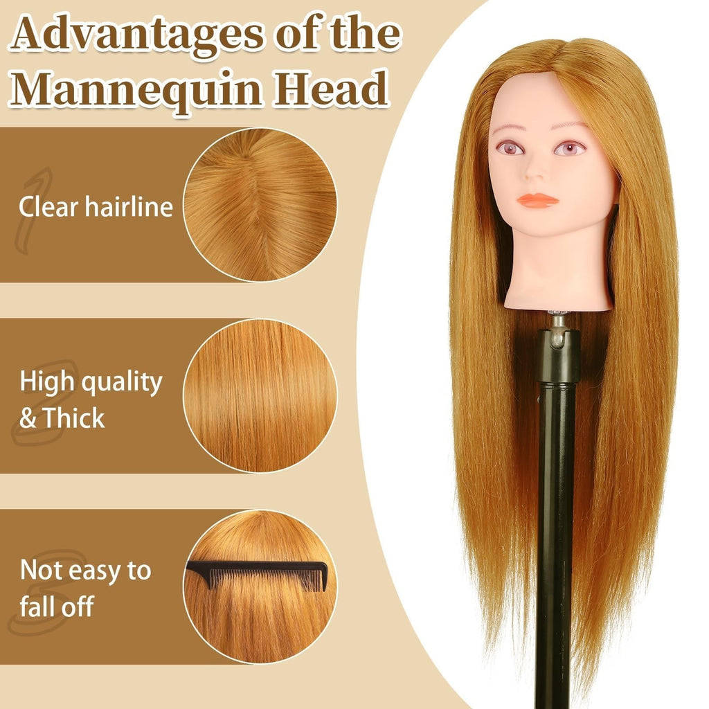 Mannequin Head with 80% Real Hair for Cosmetology Training - 26-28 Inch, Blonde