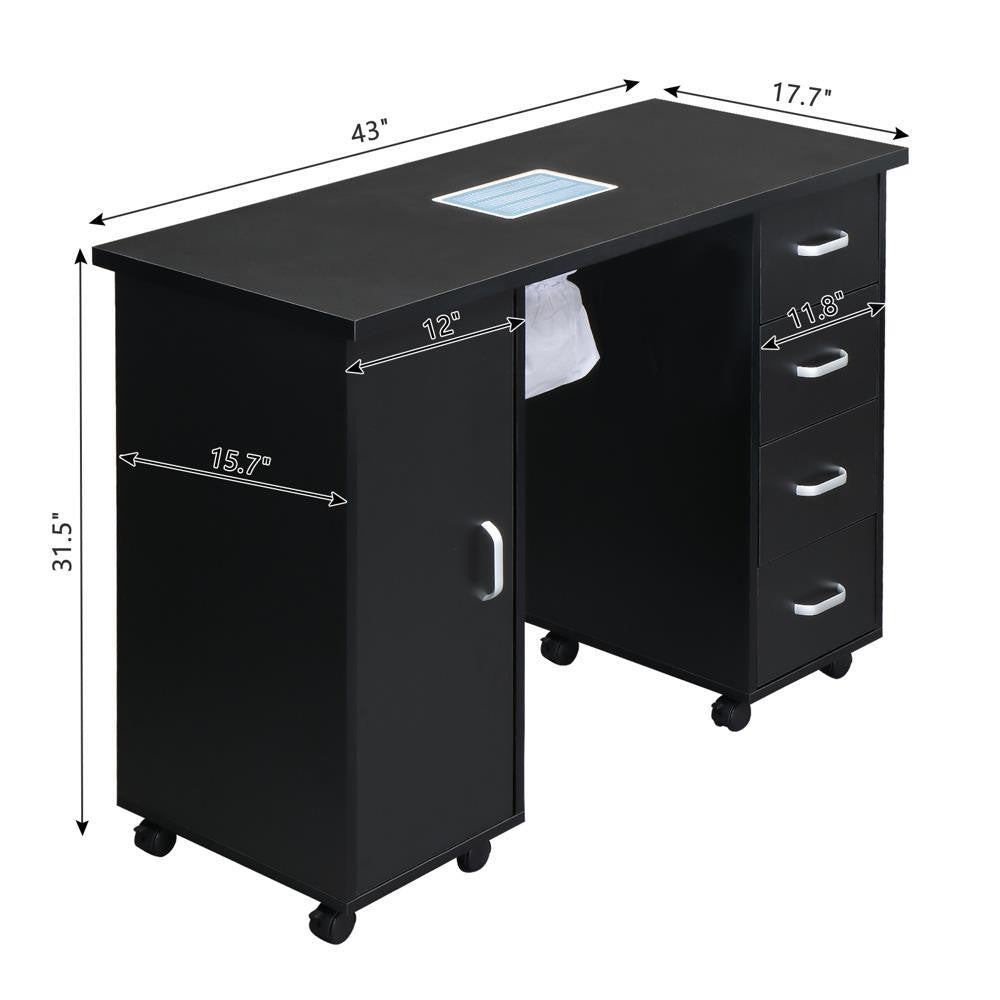 Professional Nail Desk Manicure Table with Electric Dust Collector and 4 Drawers - Black