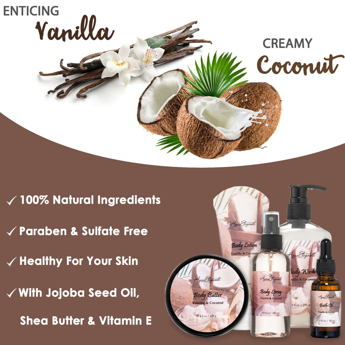 Luxury Bath Spa Gift Set with Coconut & Vanilla - 15 Piece Aromatherapy Basket