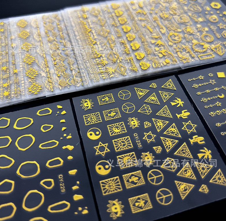 Gold Nail Art Sticker Decals Set - 30 Sheets for Manicure & Nail Design