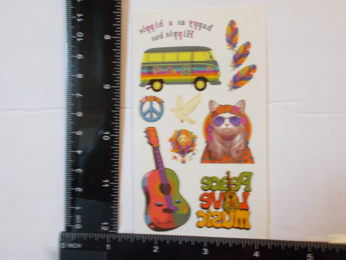 Temporary Tattoos 10 Sheets Groovy 1970s Hippie Theme Set