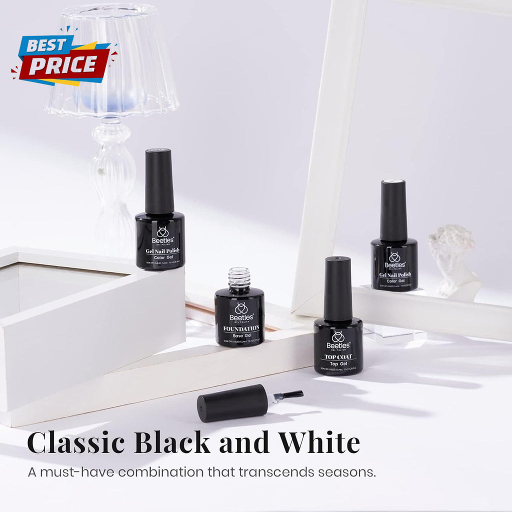 Black and White Gel Nail Polish Set - 4-Piece UV LED Soak-Off Manicure Kit