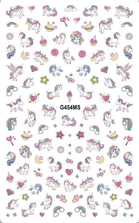 Unicorn Nail Stickers Decals Set for Nail Art with Hearts Rainbows & Stars