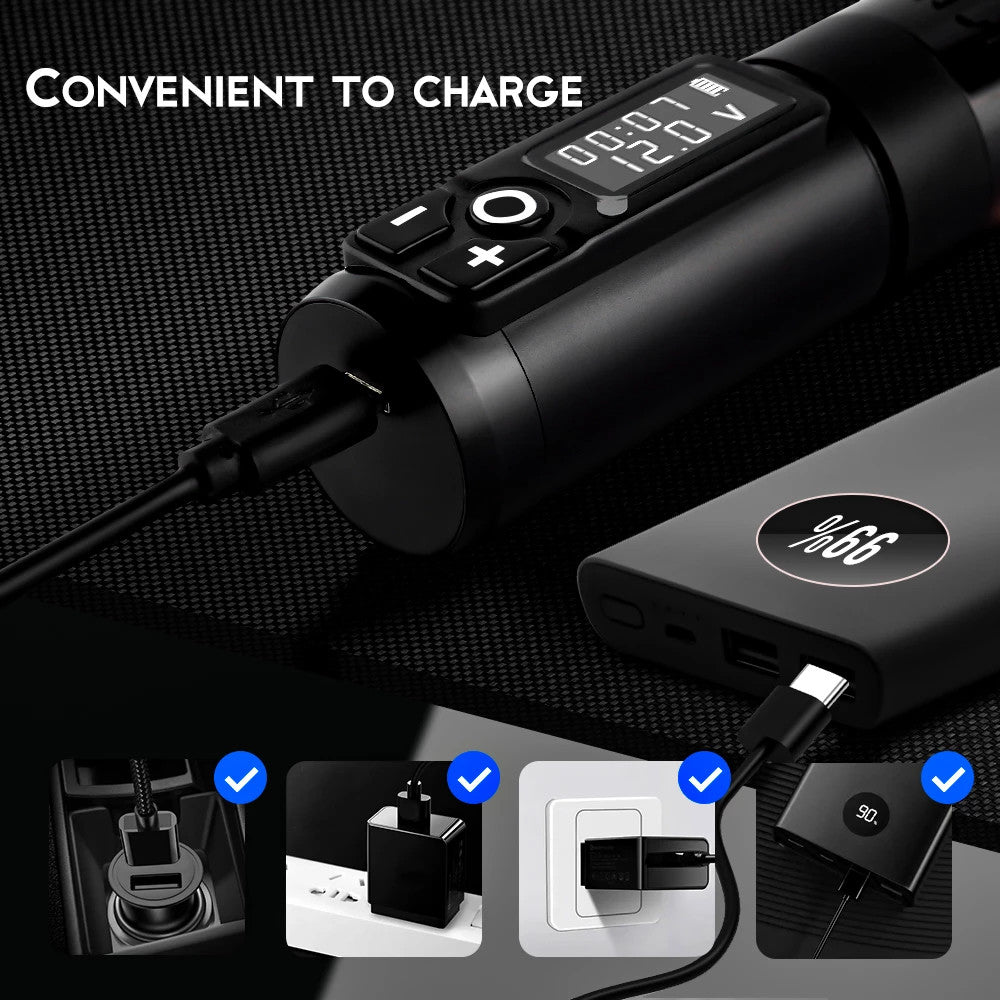 Wireless Tattoo Machine Pen Kit with Battery Power Supply and Cartridges