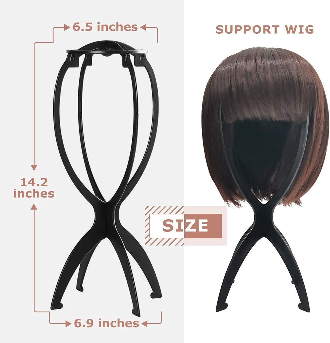 Wig Stand 14.2 Inch Collapsible Holder for Short Wigs - 3 Pack