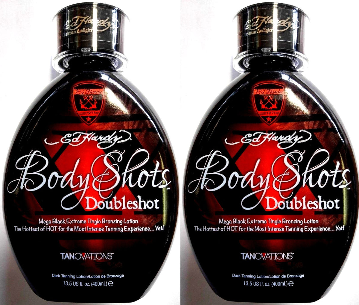 Ed Hardy DoubleShot Tanning Bed Lotion with Hot Tingle Bronzer - 2 Pack