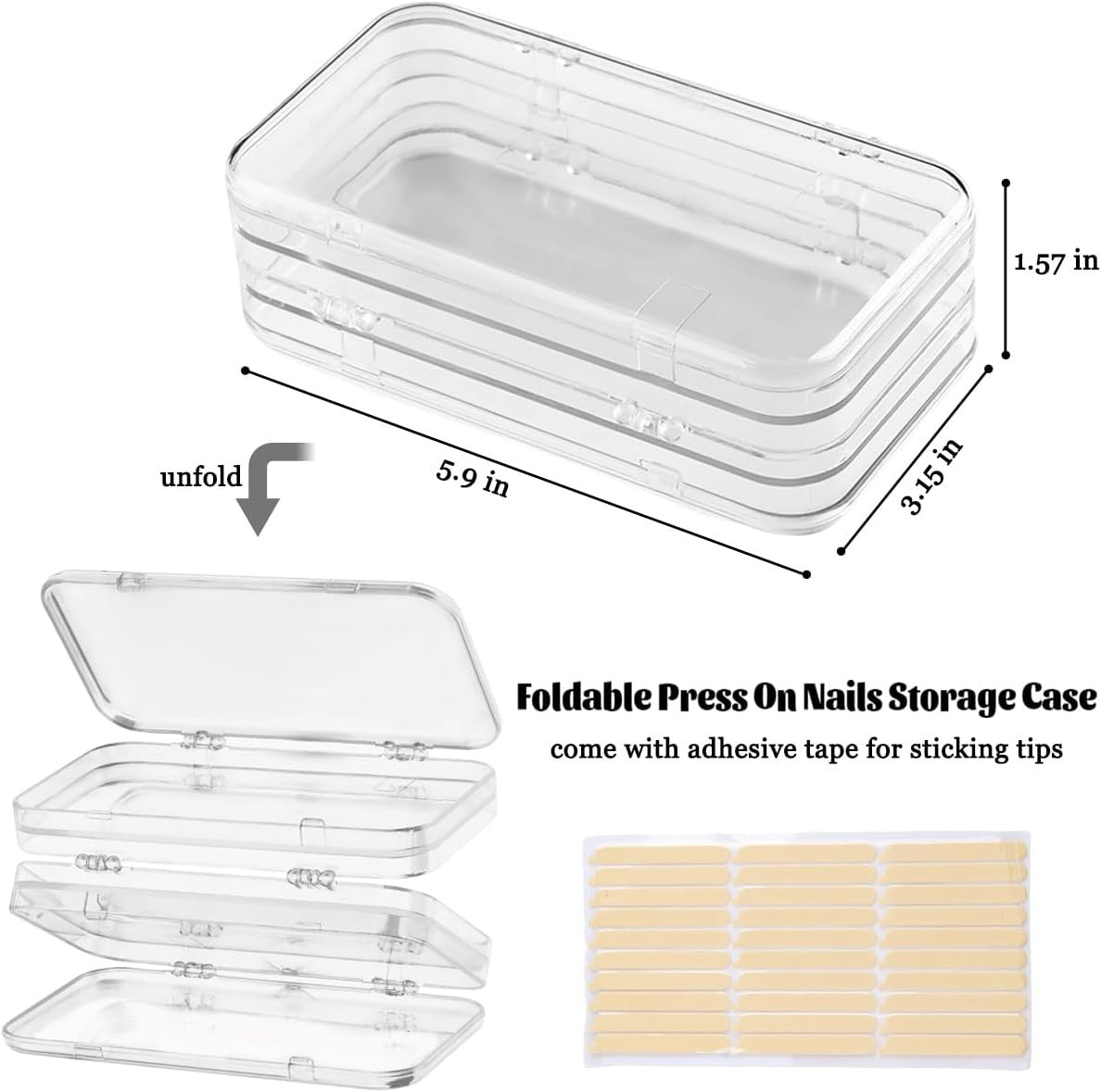 Press On Nail Organizer Case - Compact Clear Acrylic Storage for Nail Tips