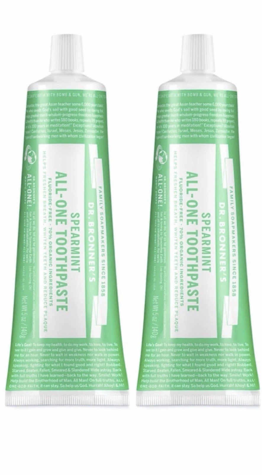 Fluoride-Free Spearmint Toothpaste Set - Whitens Teeth & Freshens Breath, 2-Pack