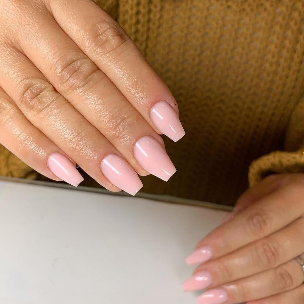 Short Coffin Gel Press-On Nails - Glossy Pink Fake Nails, Natural Fit